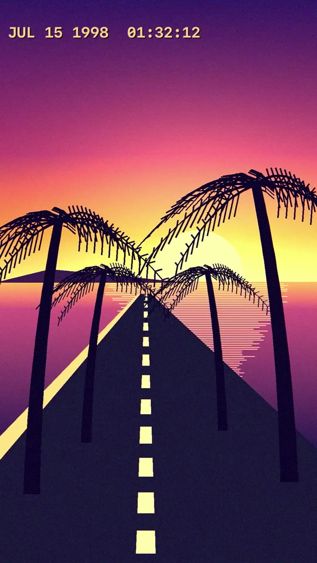 A sunset road scene processed by the MiniDV mode