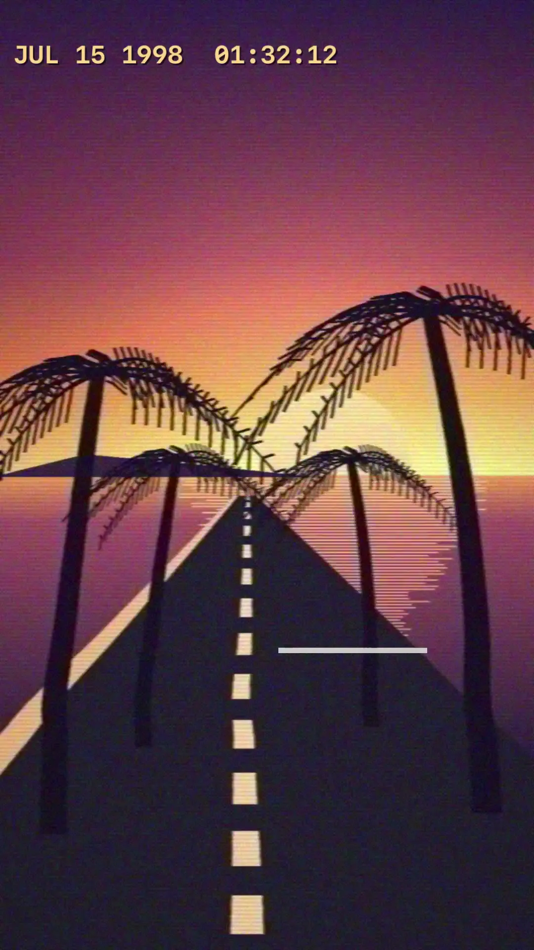 A sunset road scene processed by the VHS mode